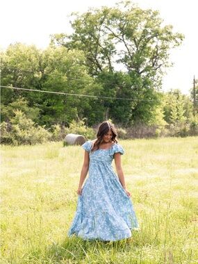Altar'd State Light Blue Floral Puff-Sleeve Maxi Dress